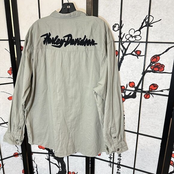 HARLEY DAVIDSON Gray Long Sleeve Button Down Embroidered Shirt Mens Size 2XL - Picture 3 of 5
